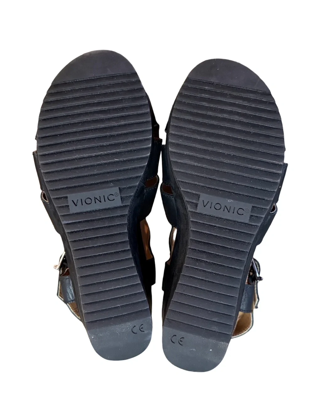Vionic Tawny Platform Wedge Sandals Black Leather/Suede Women's Size 6